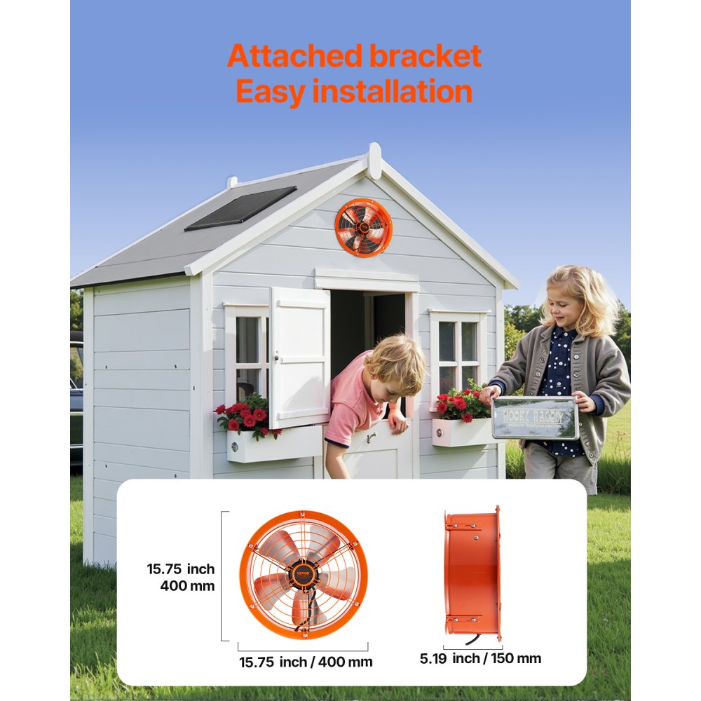VEVOR Solar Fan, 400 x 150 mm, op zonne-energie werkende ventilator, zolderventilator met instelbare thermostaat, extern rooster, luchtstroomcapaciteit van 1300 CFM, voor zadeldak, dak, garage en werkplaats