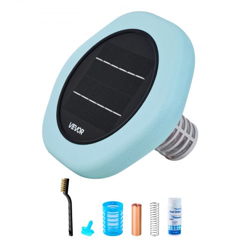 VEVOR Solar Zwembadionisator tot 170343 L, Drijvende Automatische Waterzuiveraar en Filter, Chloorvrij Water, Zeshoekige Koperen Zwembadionisator met Koperen Anodes, Veer, Borstel & Filter