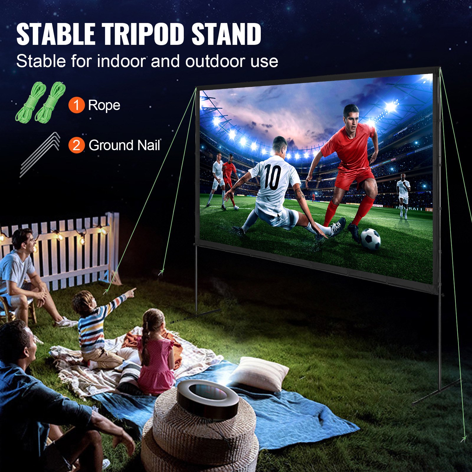 VEVOR Projectiescherm met standaard 120 inch HD 4K Buiten- en Binnenprojectiescherm Snel opvouwbaar draagbaar filmscherm 16:9 voor thuisbioscoop, kamperen, vrijetijdsevenementen, enz. Zwart