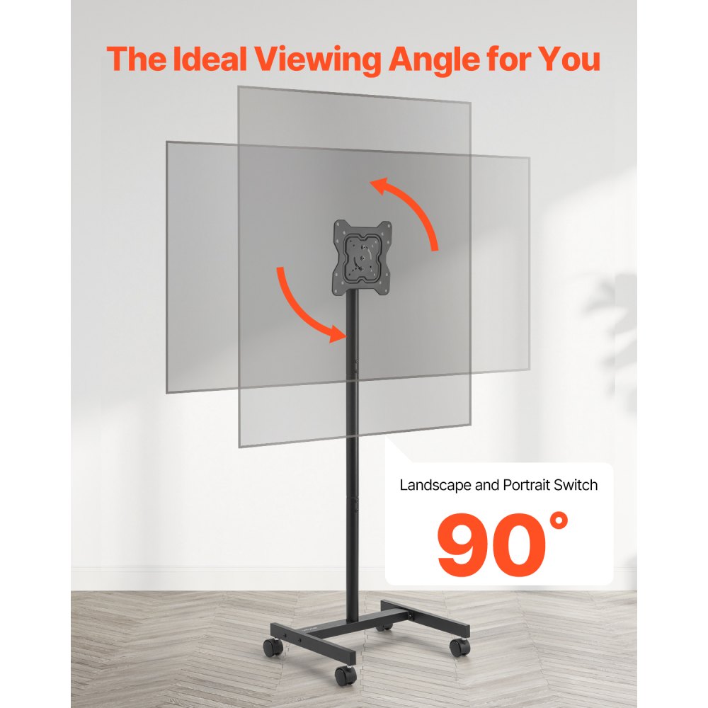 VEVOR oprolbare tv-standaard voor platte en gebogen tv's van 431,8-1397 mm, draagbare tv-vloerstandaard tot 20 kg (max. VESA 200 x 200 mm) voor woonkamer, slaapkamer, kantoor, buiten