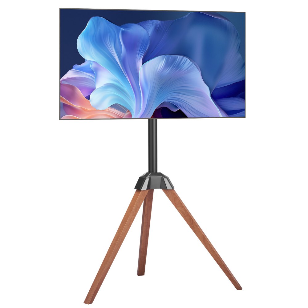 VEVOR Tripod Easel TV Stand, for 40-65 inch Flat Screen/Curved TVs Up to 99 lbs, 18° Left-Right Rotation Portable TV Stand with Oak Wood Legs, for Bedroom, Living Room, Studio, MAX VESA 600 x 400 mm