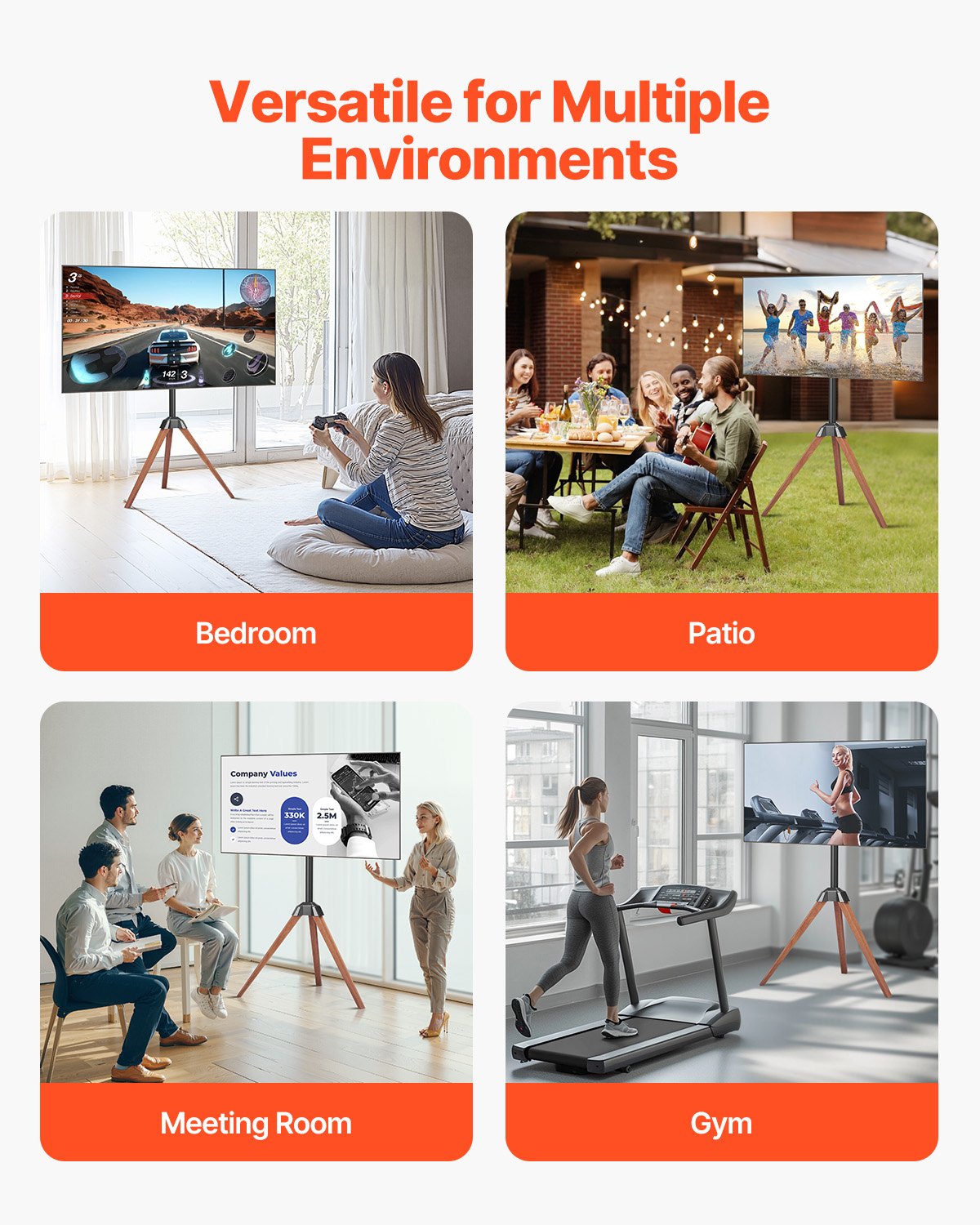 VEVOR Tripod Easel TV Stand, for 40-65 inch Flat Screen/Curved TVs Up to 99 lbs, 18° Left-Right Rotation Portable TV Stand with Oak Wood Legs, for Bedroom, Living Room, Studio, MAX VESA 600 x 400 mm