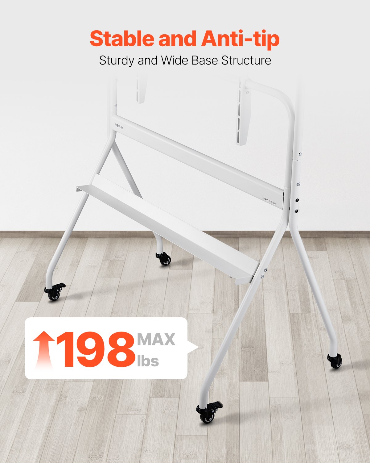 VEVOR TV-standaard Rollende TV-kar voor 889-2540 mm TV-standaard TV-standaard tot 90 kg, TV-vloerstandaard met plank (max. VESA 800 x 600 mm) voor Woonkamer Slaapkamer Kantoor