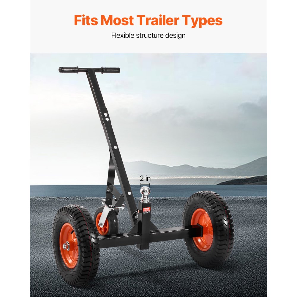 VEVOR Trailer Dolly, 1200lbs Tongue Weight Capacity, Carbon Steel Trailer Mover with 2 inch Ball, 15.2 inch Pneumatic Tires, Portable Tow Dolly for Moving RV Trailer