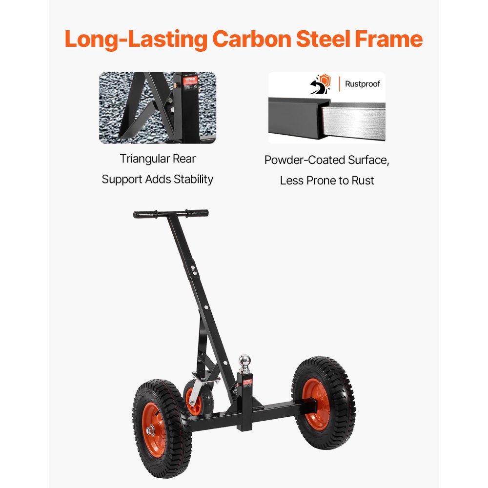 VEVOR Trailer Dolly, 1200lbs Tongue Weight Capacity, Carbon Steel Trailer Mover with 2 inch Ball, 15.2 inch Pneumatic Tires, Portable Tow Dolly for Moving RV Trailer