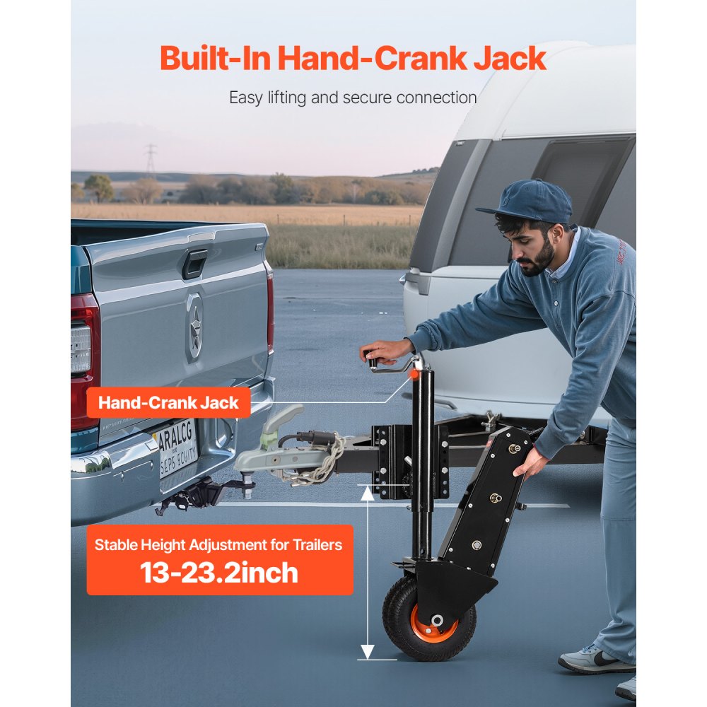 VEVOR Trailer Dolly Mover, 227 kg disselbelasting, 330-590 mm hoogte, 22,8 cm luchtbanden, handmatige of elektrische sleutelaandrijving, voor het verplaatsen van campertrailers