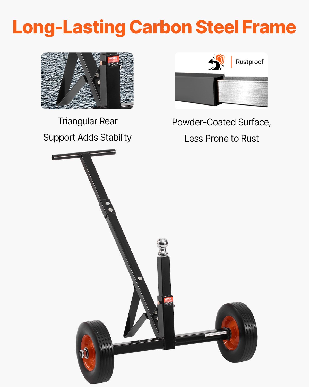 VEVOR Trailer Manoeuvreerhulp, Trailer Trolley, 272 kg neusbelasting, 42 & 56 cm verstelbare hoogte, 47,3 mm trekhaak, 254 mm massieve rubberen banden, voor het verplaatsen van campers en boottrailers