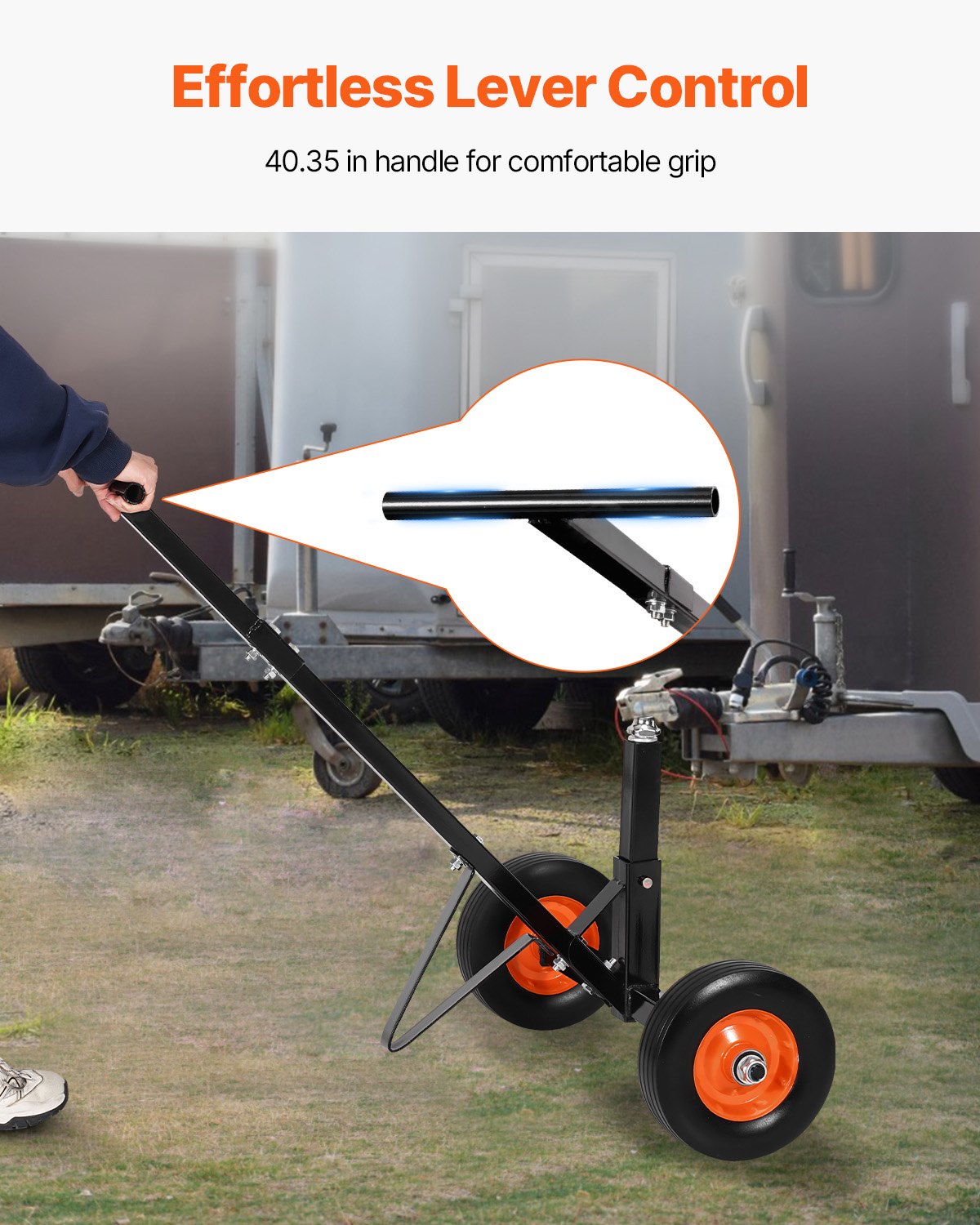 VEVOR Trailer Manoeuvreerhulp, Trailer Trolley, 272 kg neusbelasting, 42 & 56 cm verstelbare hoogte, 47,3 mm trekhaak, 254 mm massieve rubberen banden, voor het verplaatsen van campers en boottrailers