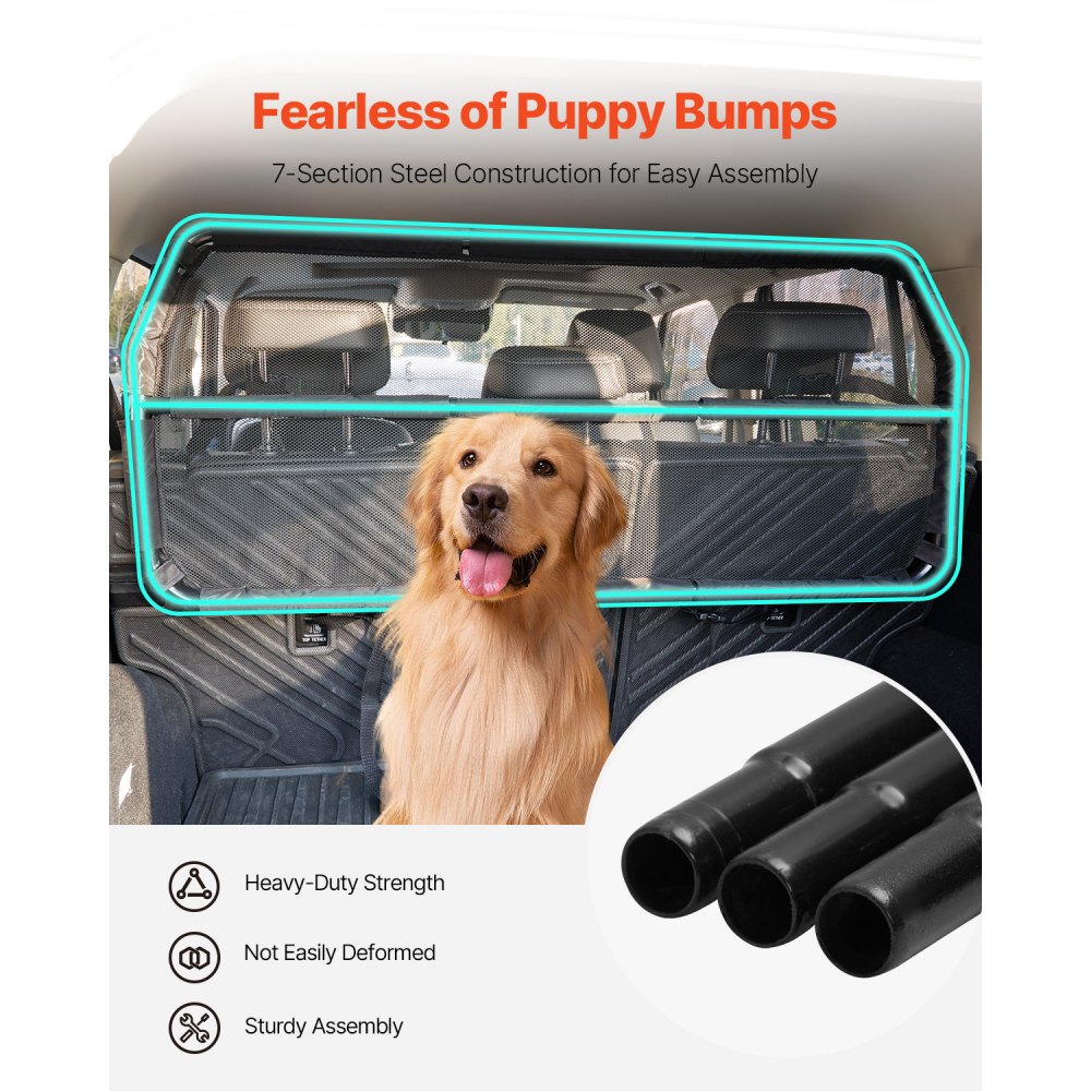 VEVOR Dog Car Barrier, 46" Wide Car Divider for Cargo Area, Vehicle Pet Barrier with See Through Net Mesh, Universal-Fit Dog Car Barrier for Small-Sized SUVs, Trucks and Vehicle, Black