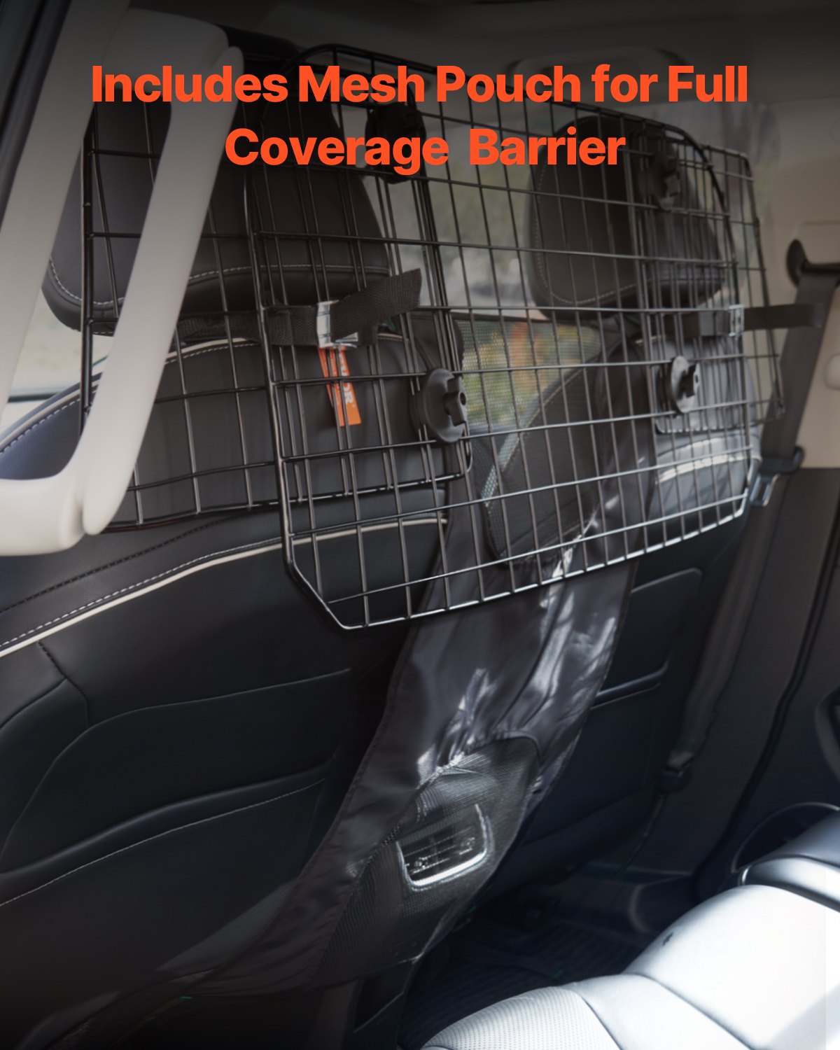 VEVOR Dog Car Barrier, 35.4"-60.6" Adjustable Car Divider for Front Seat Installation, Universal-Fit Heavy-Duty Wire Mesh Dogs Separator Guard Net, Vehicle Pet Barrier for Sedans, Trucks and SUVs