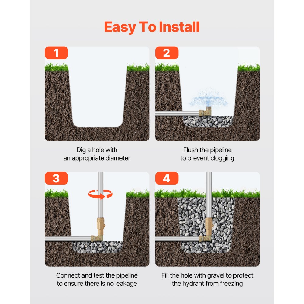 VEVOR vorstbestendige tuinkraan, 1,3 m buitenkraan met 61 cm ingraafdiepte, G 3/4 inch buisaansluiting en G 3/4 inch slangkoppeling, robuuste gietijzeren brandkraan voor tuin, irrigatie op de boerderij en in de tuin