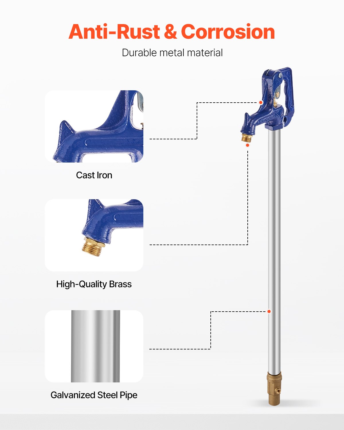 VEVOR vorstbestendige tuinkraan, 1,3 m buitenkraan met 61 cm ingraafdiepte, G 3/4 inch buisaansluiting en G 3/4 inch slangkoppeling, robuuste gietijzeren brandkraan voor tuin, irrigatie op de boerderij en in de tuin