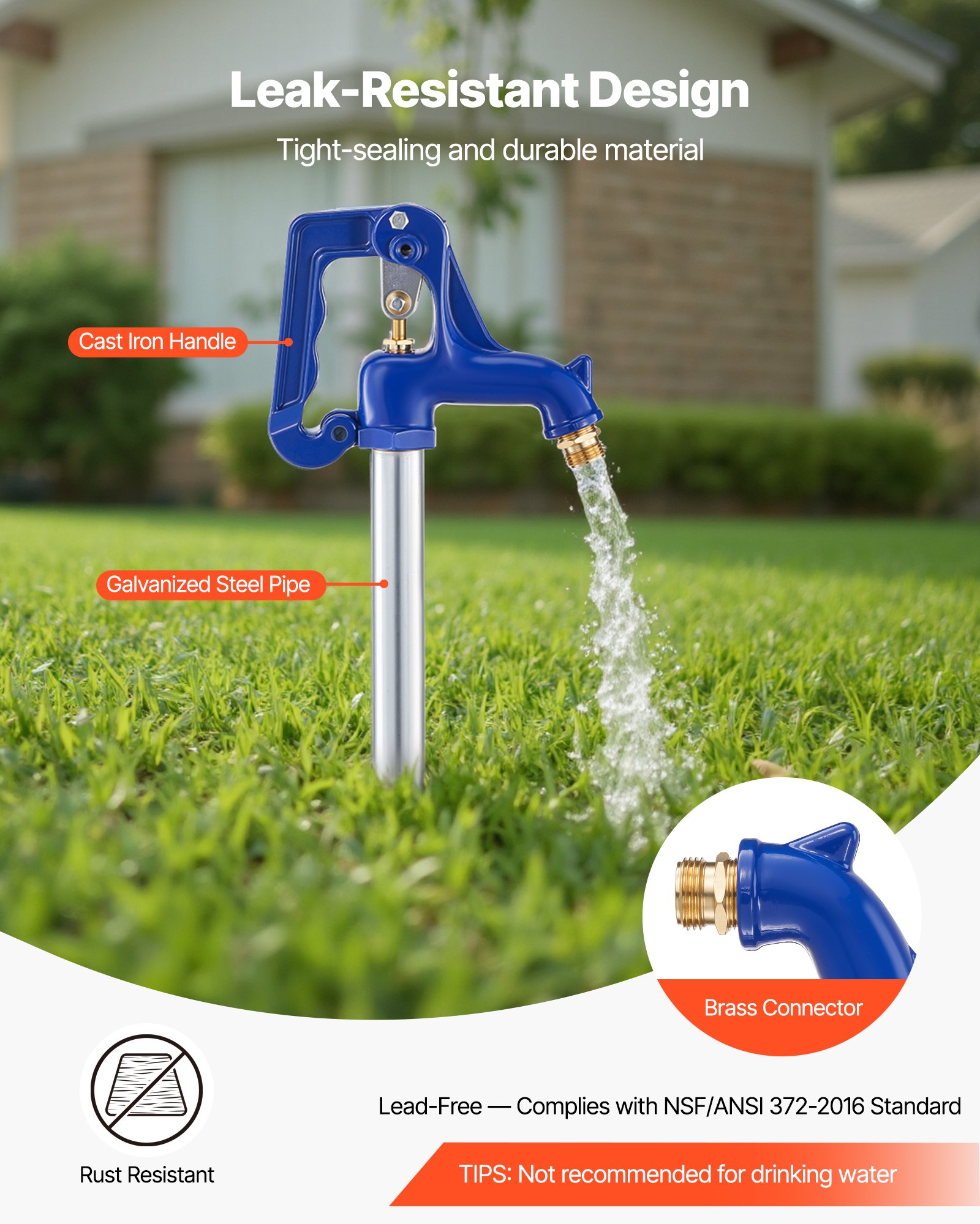 VEVOR vorstbestendige tuinkraan, 980 mm, buitenkraan met een inbouwdiepte van 304,8 mm, G 3/4 inch buisaansluiting en slangkoppeling, loodvrije kraan voor tuin- en landbouwberegening.