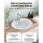 VEVOR Semi Recessed Bathroom Sink, 19.09 x 16.73 Inch Oval White Ceramic Vessel Sink with Overflow Hole and 3 Faucet Holes, Drop in Modern Lavatory Vanity Bath Wash Bowl Basin, Ideal for Small Spaces
