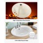 VEVOR Semi Recessed Bathroom Sink, 19.09 x 16.73 Inch Oval White Ceramic Vessel Sink with Overflow Hole and 3 Faucet Holes, Drop in Modern Lavatory Vanity Bath Wash Bowl Basin, Ideal for Small Spaces