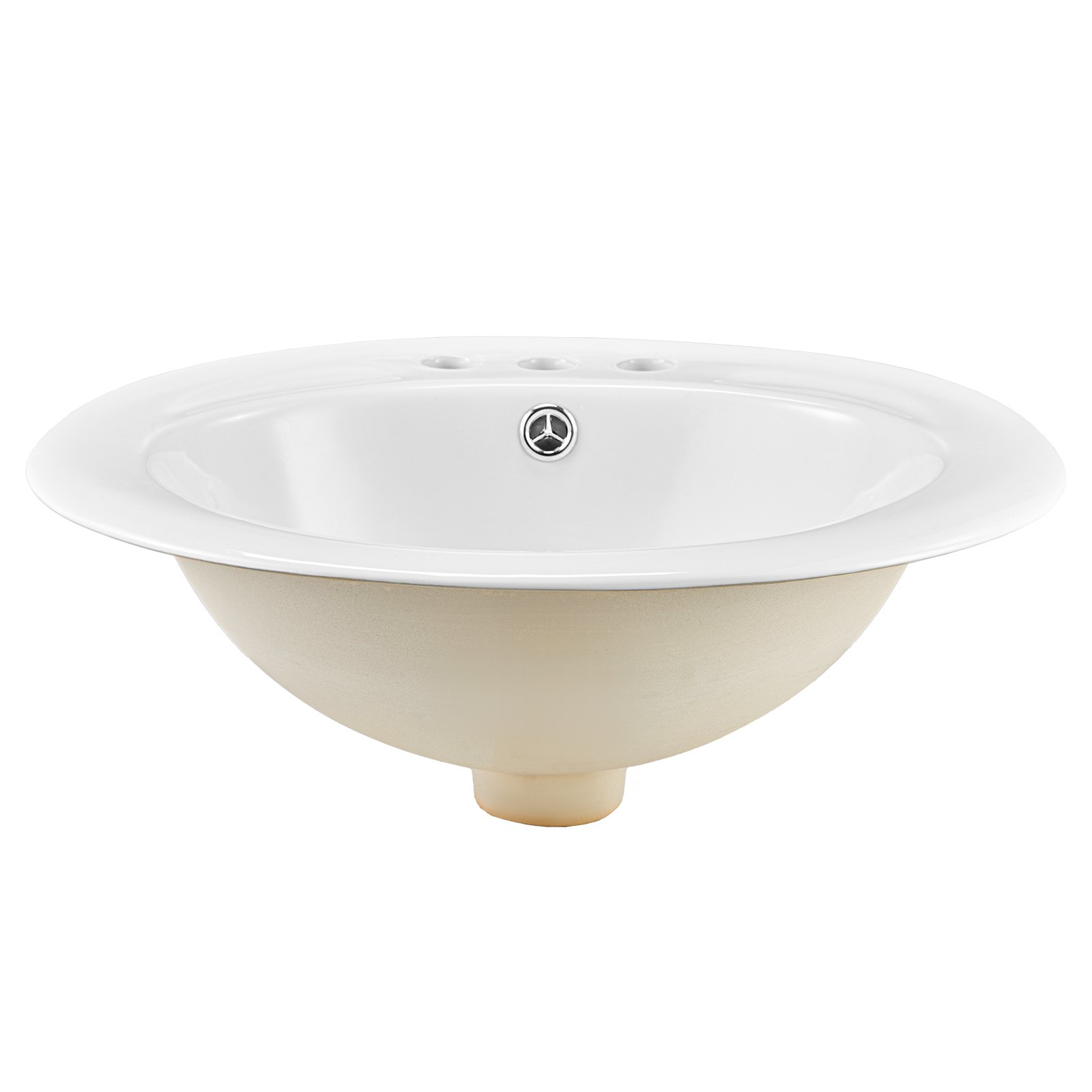 VEVOR Semi Recessed Bathroom Sink, 19.09 x 16.73 Inch Oval White Ceramic Vessel Sink with Overflow Hole and 3 Faucet Holes, Drop in Modern Lavatory Vanity Bath Wash Bowl Basin, Ideal for Small Spaces