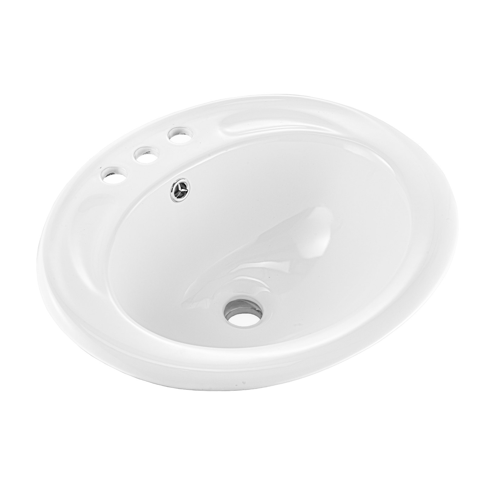VEVOR Semi Recessed Bathroom Sink, 19.09 x 16.73 Inch Oval White Ceramic Vessel Sink with Overflow Hole and 3 Faucet Holes, Drop in Modern Lavatory Vanity Bath Wash Bowl Basin, Ideal for Small Spaces