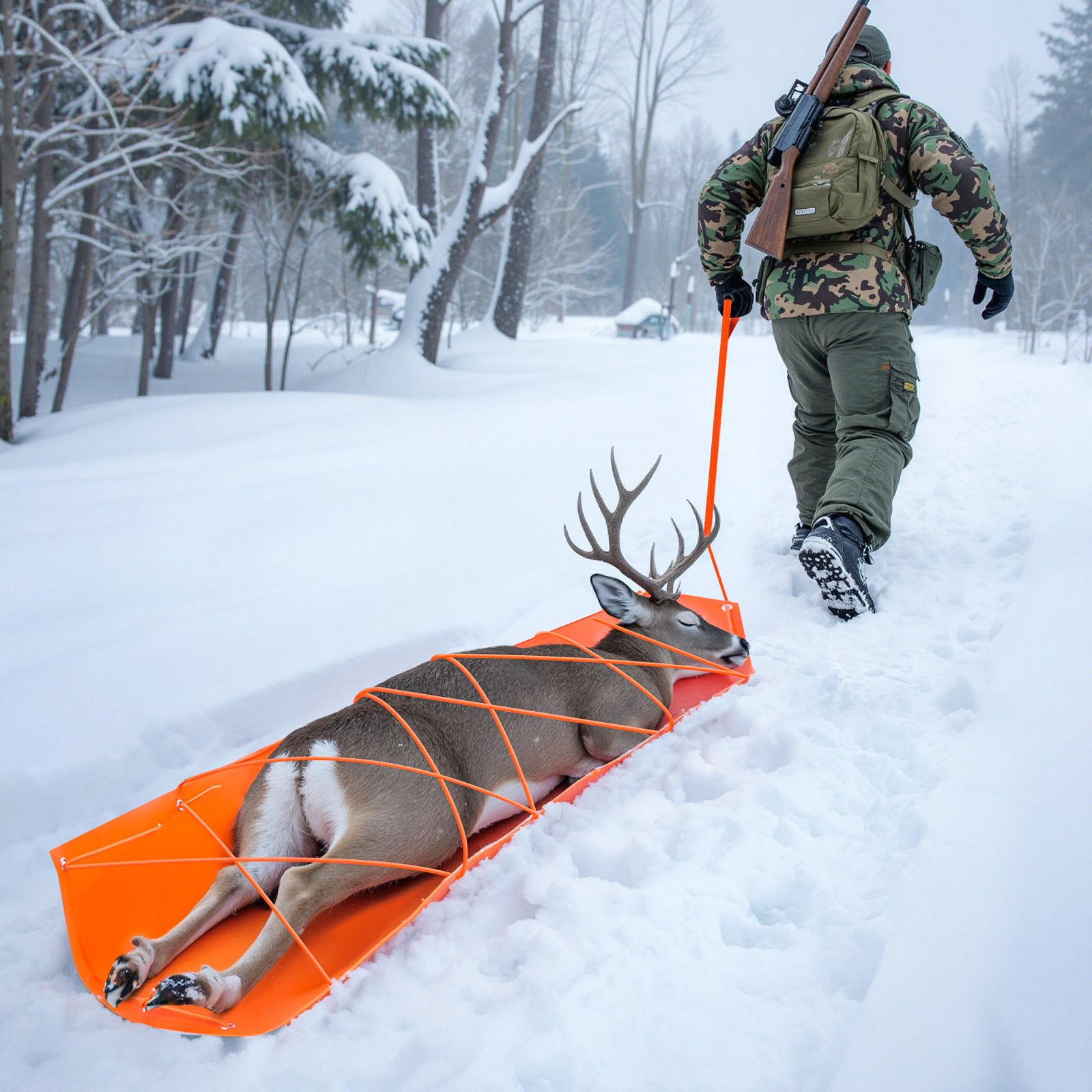 VEVOR Deer Drag Sled, 72.8 x 22.8 in, 550lbs Heavy Duty Yard Utility Sled, Tear-Resistant PE Drag Glider Mat with Ropes & Handle, Thickened Game Hauler for Firewood Ice Fishing Hauling Hunting