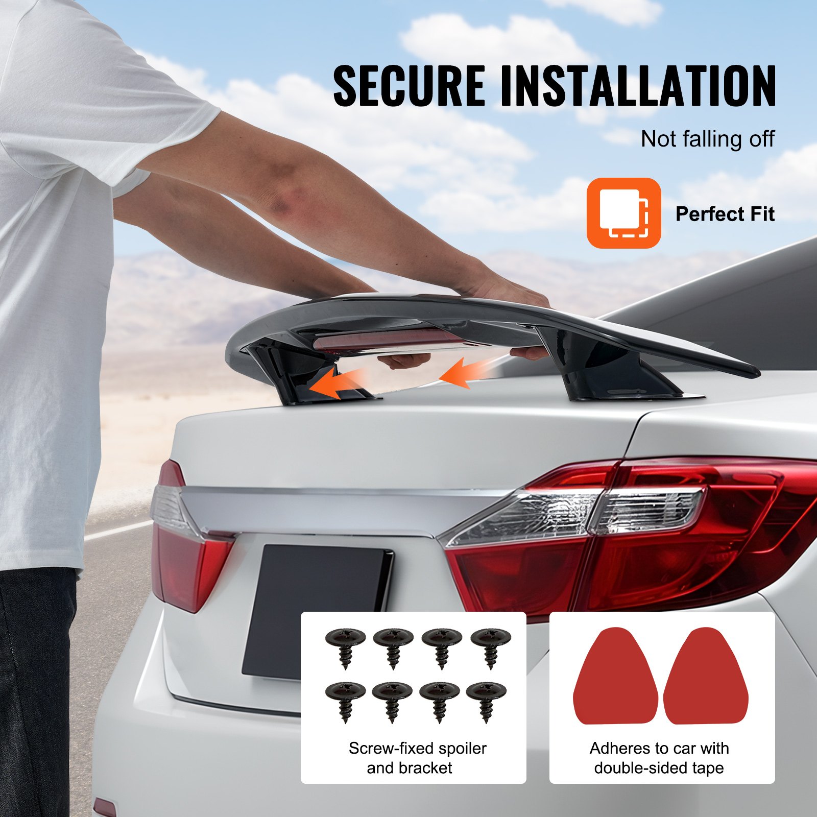 VEVOR GT Wing autospoiler, 46,3 inch universele spoiler, compatibel met de meeste sedans en coupés, hoogwaardig ABS-materiaal, achterspoiler voor auto, racespoiler BGW/JDM Drift glanzend zwart