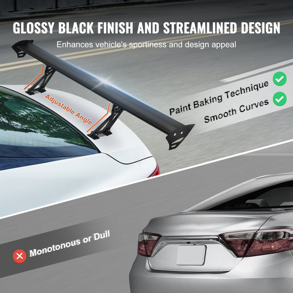VEVOR GT Wing Autospoiler, 43,3 inch universele spoiler met enkel dek, verstelbare lichtgewicht aluminium, auto achterspoiler, racespoiler BGW/JDM Drift Zwart