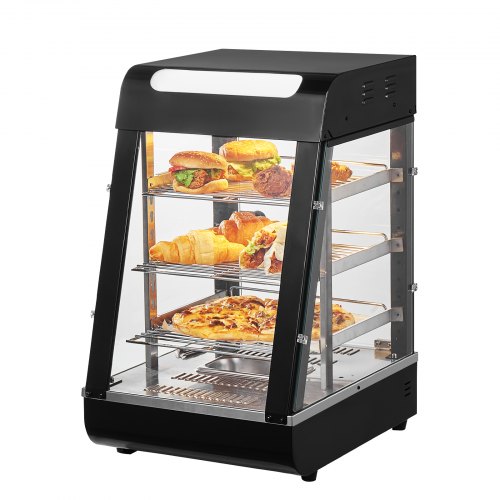 VEVOR 3-laags commerciële voedselverwarmer, 1000W voedselverwarmer met licht, verstelbare plank en temperatuurweergave, 30℃-85℃ stoomverwarming, 57L voor hamburgers, pizza, brood, gefrituurde kip