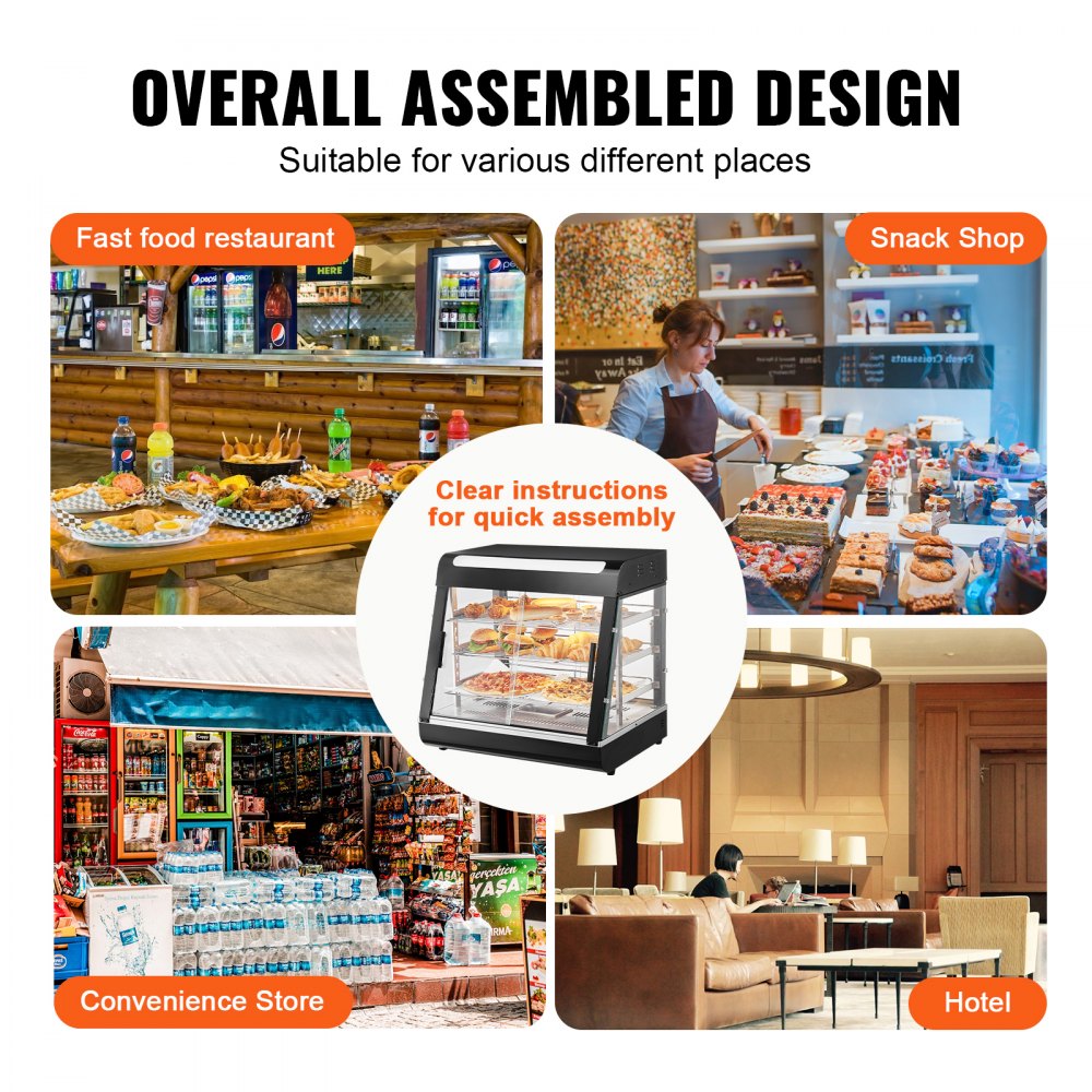 VEVOR 3-Tier Commercial Food Warmer Display, 1200W Food Display Warmer with Light, Adjustable Shelf and Temperature Display, 30℃~85℃ Steam Heating, 111L for Hamburger, Pizza, Bread, Fried Chicken