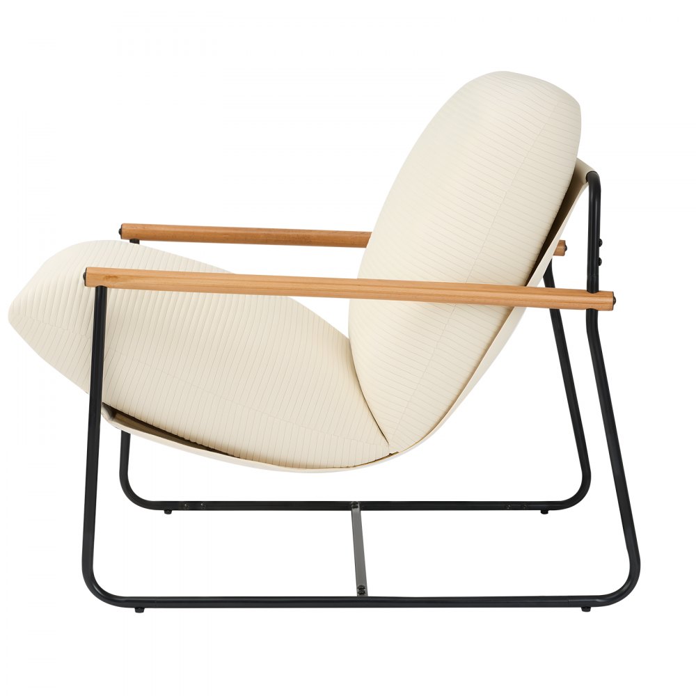 VEVOR Accent Chair, Metal Framed Chair with Wooden Armrests, Modern Cozy Upholstered Armchair, with Soft Foam Cushioning, Detachable Cushion, for Living Room, Bedroom, Reading Room, Office, Beige
