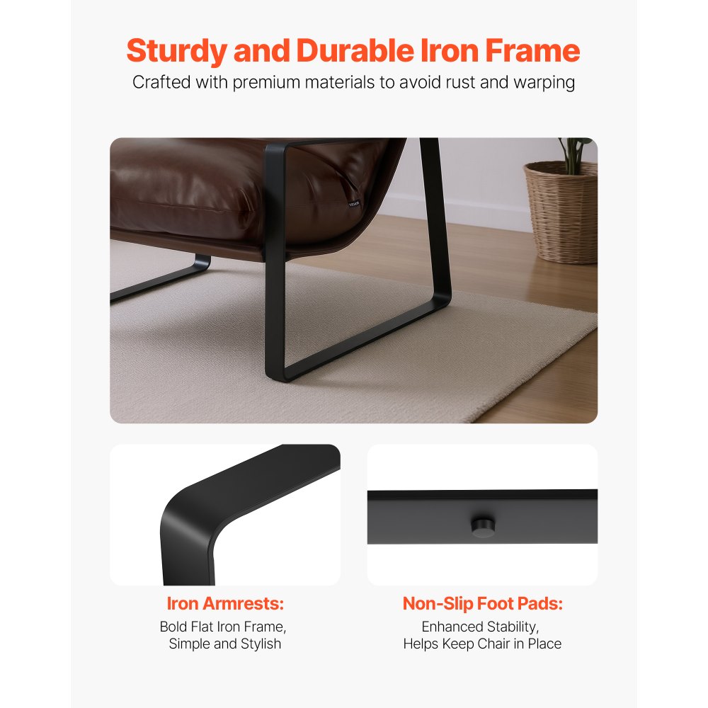 VEVOR Accent Chair Lounge Chair, comfortabele gestoffeerde stoel met zachte schuimvulling en stevig metalen frame en afneembaar kussen, relaxstoel voor woonkamer, slaapkamer, kantoor, bruin