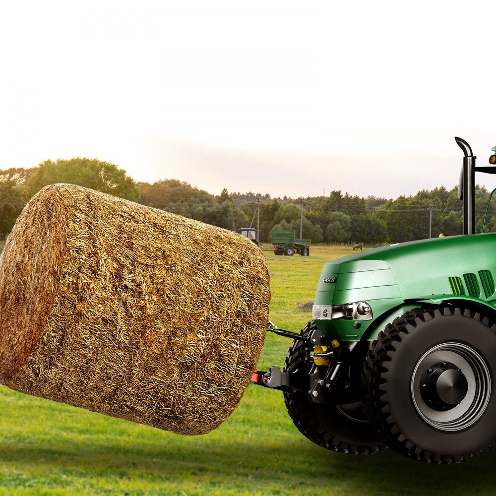 VEVOR 49" Hay Spear, Bale Spears 1600lbs Loading Capacity, Three-Point Hitch Tractor Attachment with 2pcs 17.5" Stabilizer Spears, Quick Attach Spike Forks