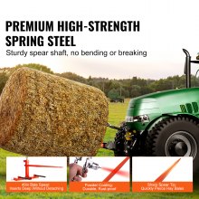 VEVOR 49" Hay Spear, Bale Spears 1600lbs Loading Capacity, Three-Point Hitch Tractor Attachment with 2pcs 17.5" Stabilizer Spears, Quick Attach Spike Forks