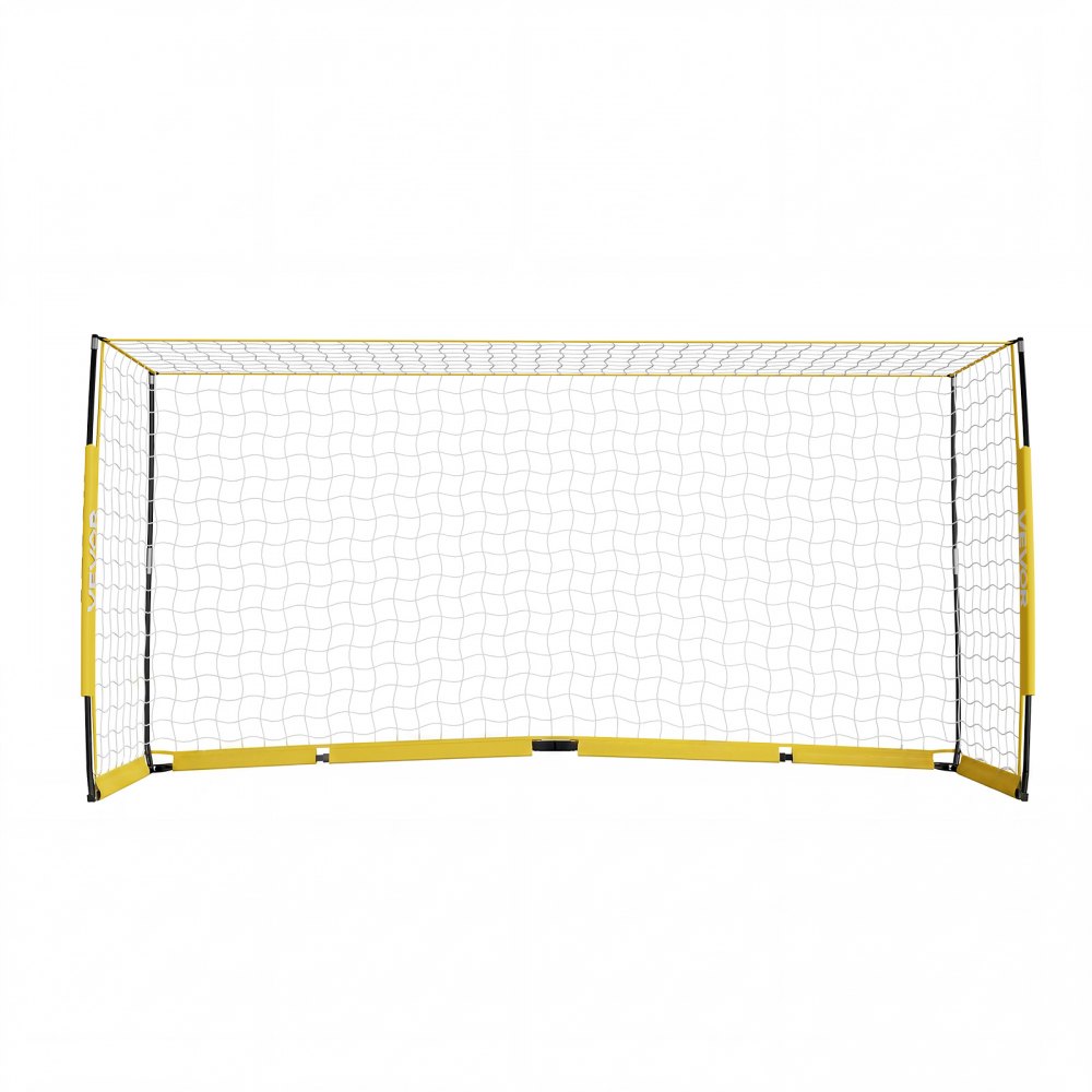 VEVOR voetbaldoel 3,6 x 1,8 m, opvouwbaar voetbaldoel met glasvezelframe, geel, voor voetbalvelden, parken en scholen, polyester net tot 113 km/u, grondankers, metalen voet en Oxford opbergtas