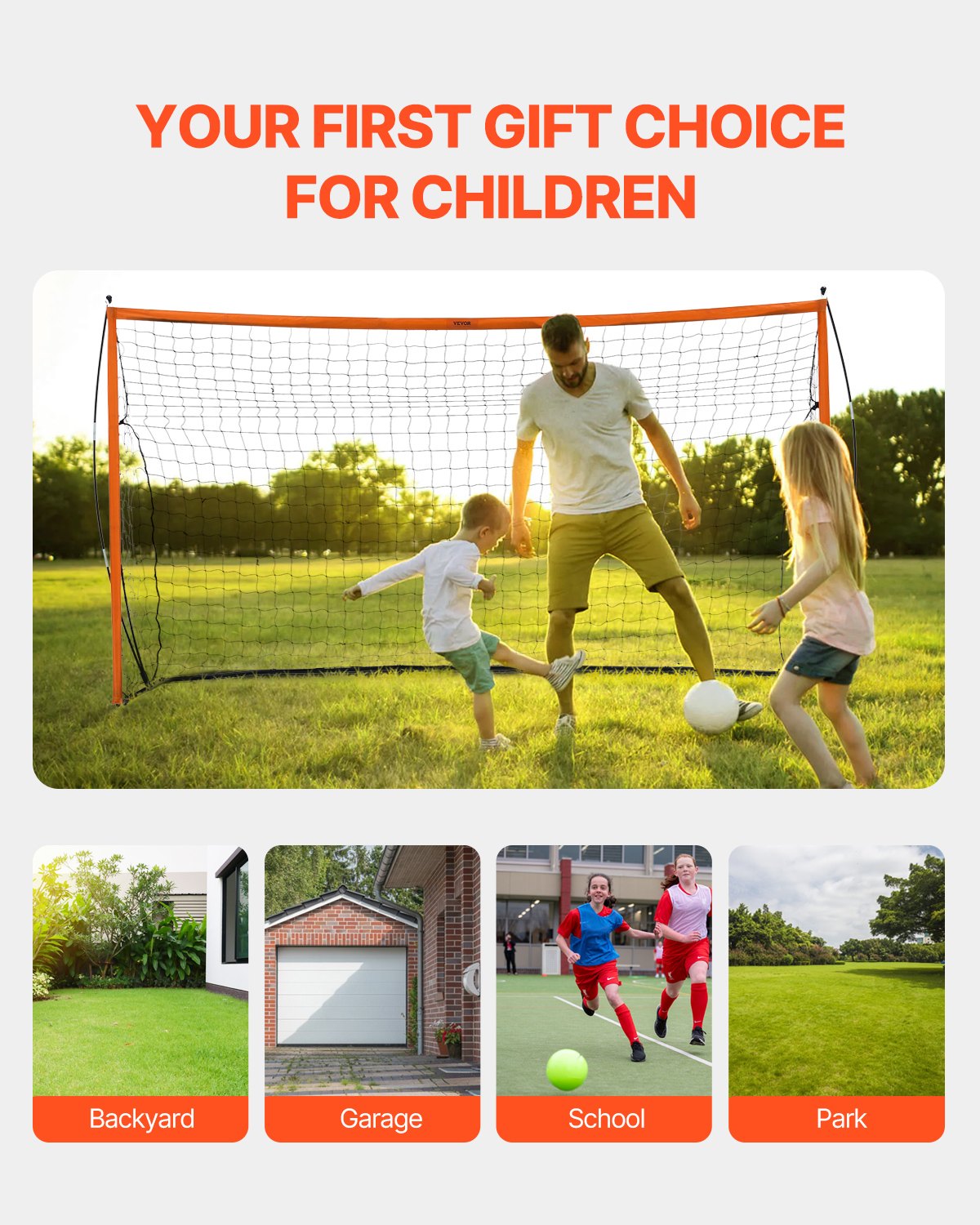 VEVOR Draagbaar voetbaldoelnet 3,66 x 1,83 m voor de tuin, oefenvoetbalnet, trainingsdoelset met stalen en glasvezelconstructie, all-weather voetbaldoelen met draagtas, oranje