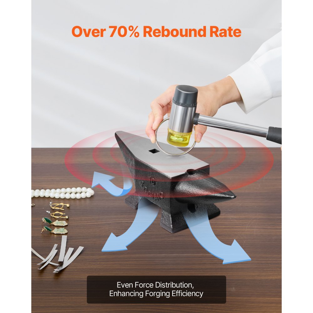 VEVOR Cast Iron Anvil, 22 Lbs/10kg Single Horn Anvil, with Large Countertop and Stable Base, High Hardness Rugged Round Horn Anvil Blacksmith, for Shaping, Bending