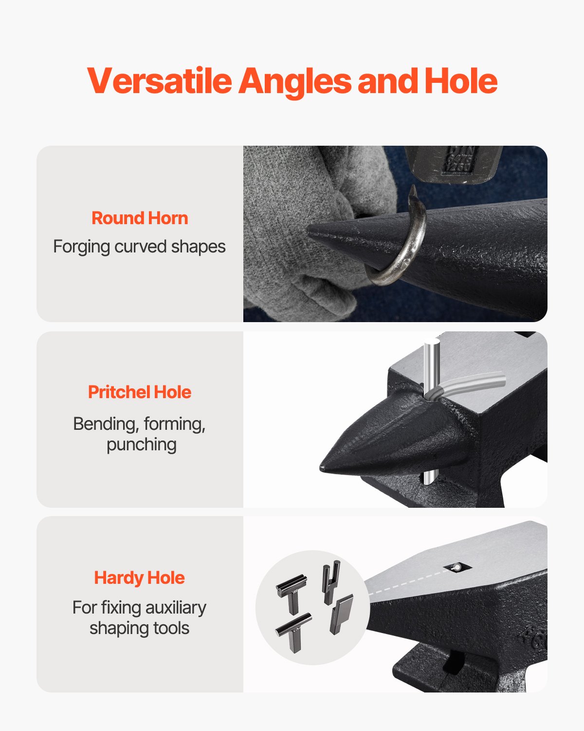 VEVOR Cast Iron Anvil, 22 Lbs/10kg Single Horn Anvil, with Large Countertop and Stable Base, High Hardness Rugged Round Horn Anvil Blacksmith, for Shaping, Bending