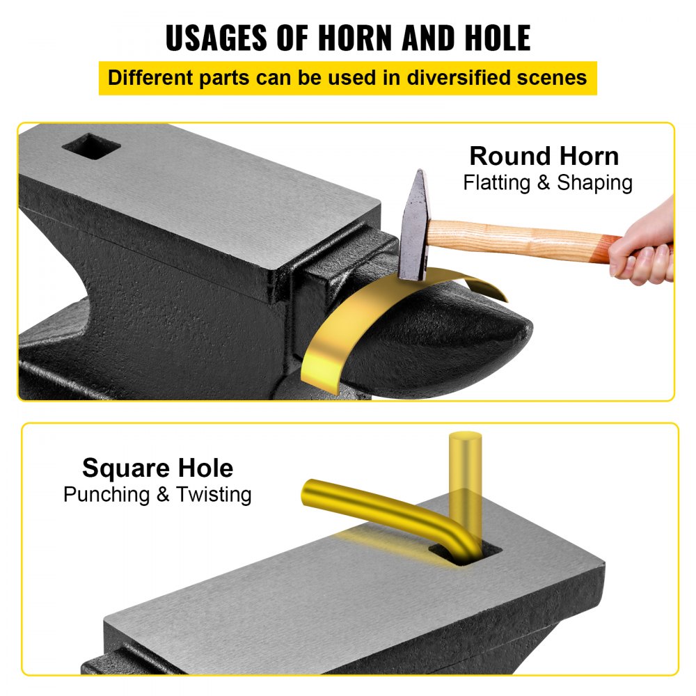 VEVOR Gegoten Aambeeld 25 kg Gladde Smid 209HB Hardheid Draagbaar Aambeeld met Vierkant Gat en Hoorn, Solide Basis, Groot Aanrecht Perfect voor Metaalsmeden Klinken Pletten Smeden en Vormen van Metaal