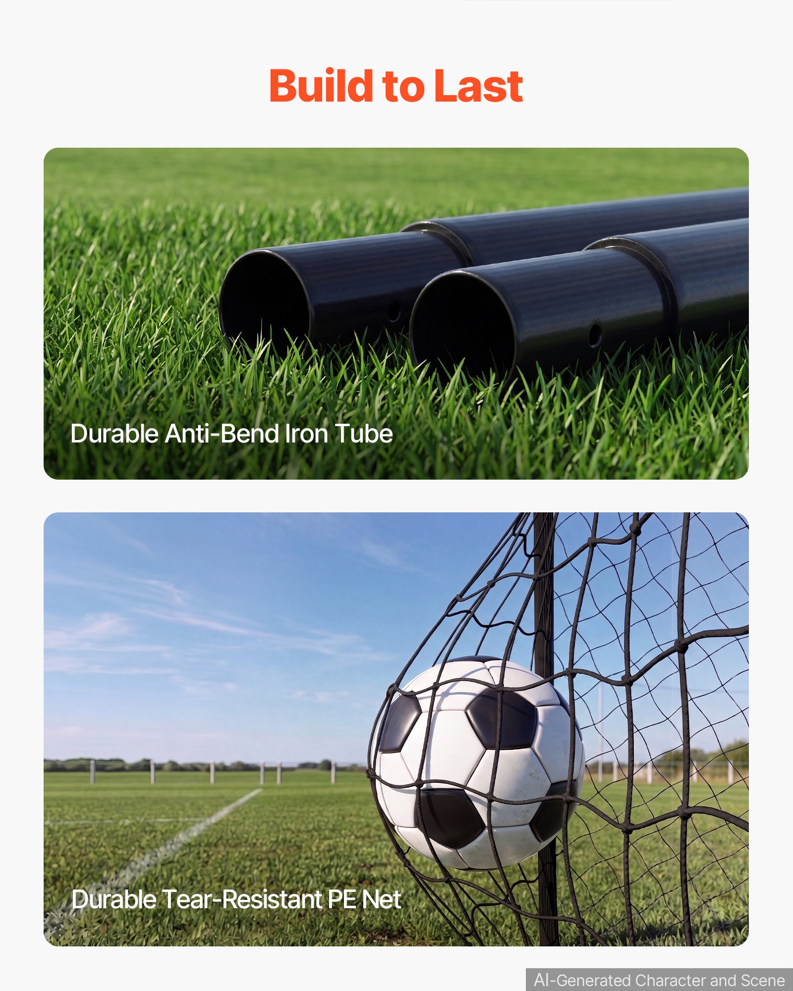 VEVOR voetbaldoel 3 x 2 m, draagbaar voetbaldoel met dikwandige ijzeren buizen voor tuinen, parken, scholen en sportvelden, met PE-net voor snelheden boven 110 km/u, grondankers en schokabsorberende schuimvulling.