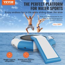 VEVOR Inflatable Water Trampoline with Slide & Ladder, Waterproof, Abrasion-Resistant, Water Trampoline 3.05 m Large Jumping Area, Jumping Platform Water Park Pool Trampoline, White + Blue