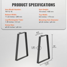 VEVOR set van 2 tafellopers 406,4 mm hoog tafelframe 181 kg draagvermogen tafelpoten van koolstofstaal meubelpoten zwart tafelonderstel ideaal voor keukentafels woonkamer consoles studiotafels etc.
