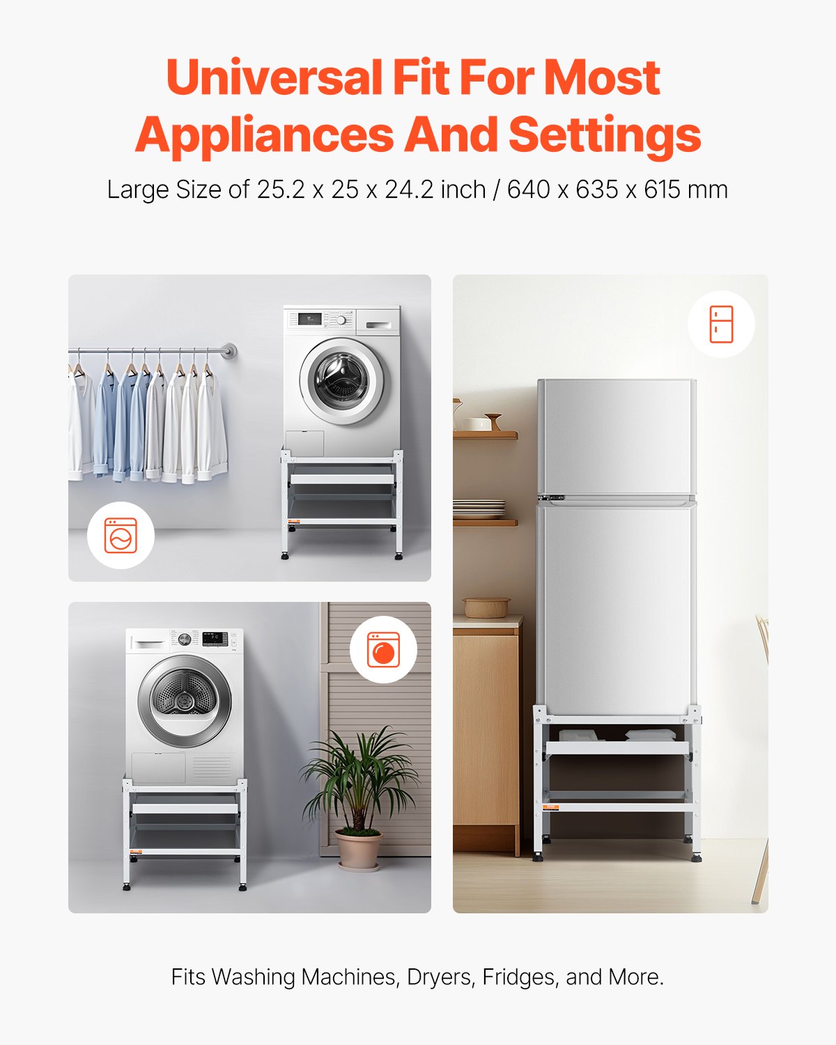 VEVOR Washing Machine Stand, 25.2x25-Inch Washer Laundry Pedestal, 300LBS Load Capacity Washer And Dryer Pedestal Base with Tray, 4 Adjustable Feet for Lifting Washing Machines, Carbon Steel