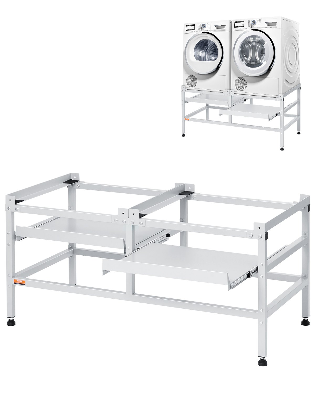 VEVOR Washing Machine Stand, 48.5x25-Inch Washer Laundry Pedestal, 590LBS Load Capacity Washer And Dryer Pedestal Base with Double Trays, 4 Adjustable Feet for Lifting Washing Machines, Carbon Steel