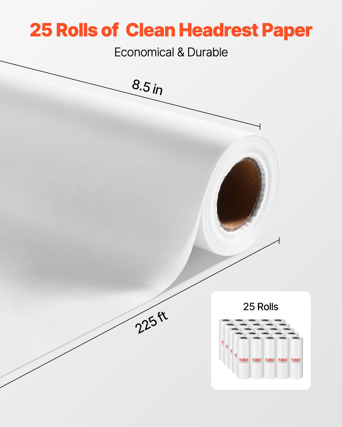 VEVOR Wegwerpbare gezichtskussens en massagetafelhoezen, 25 stuks 216 mm x 68,58 m, wegwerpbaar hoofdsteunpapier, ideaal voor massage-, onderzoeks- en chiropractietafels, wit