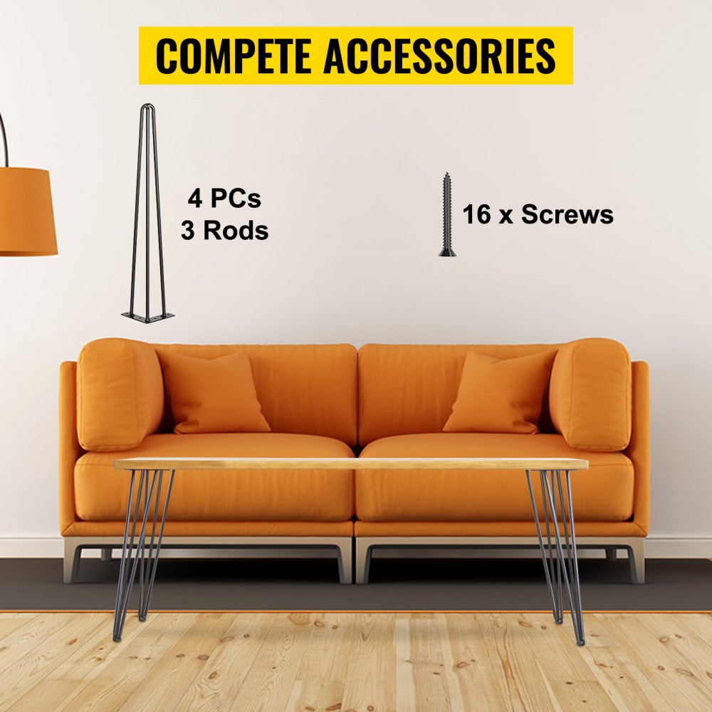 VEVOR Haarspeld Tafelpoten Hoogte 40,6 cm, Meubilair Metalen Tafelpoten 3 Staven, Bureaupoten Staal, Meubelpoten Hairpin Set van 4 voor Bijzettafels, Banktafels, Houten Banken, Hoge Stoelen, Bartafels