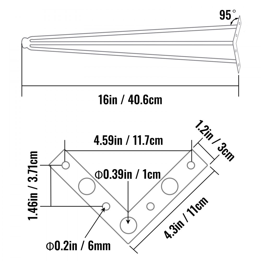 VEVOR Haarspeld Tafelpoten Hoogte 40,6 cm, Meubilair Metalen Tafelpoten 3 Staven, Bureaupoten Staal, Meubelpoten Hairpin Set van 4 voor Bijzettafels, Banktafels, Houten Banken, Hoge Stoelen, Bartafels