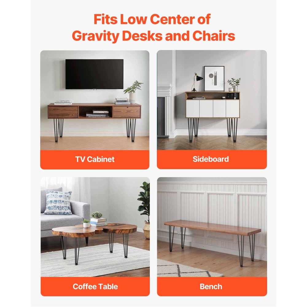 VEVOR Hairpin Table Legs 20 inch Black Set of 4 Desk Legs Each 220lbs Capacity Hairpin Desk Legs 3 Rods for Bench Desk Dining End Table Chairs Carbon Steel DIY Table Legs Heavy Duty Furniture Legs