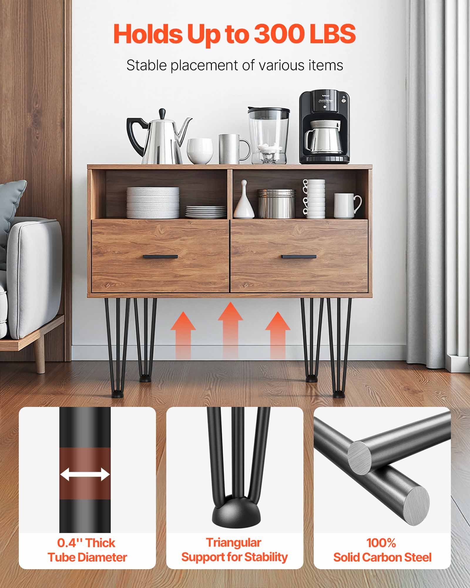 VEVOR Hairpin Table Legs 20 inch Black Set of 4 Desk Legs Each 220lbs Capacity Hairpin Desk Legs 3 Rods for Bench Desk Dining End Table Chairs Carbon Steel DIY Table Legs Heavy Duty Furniture Legs