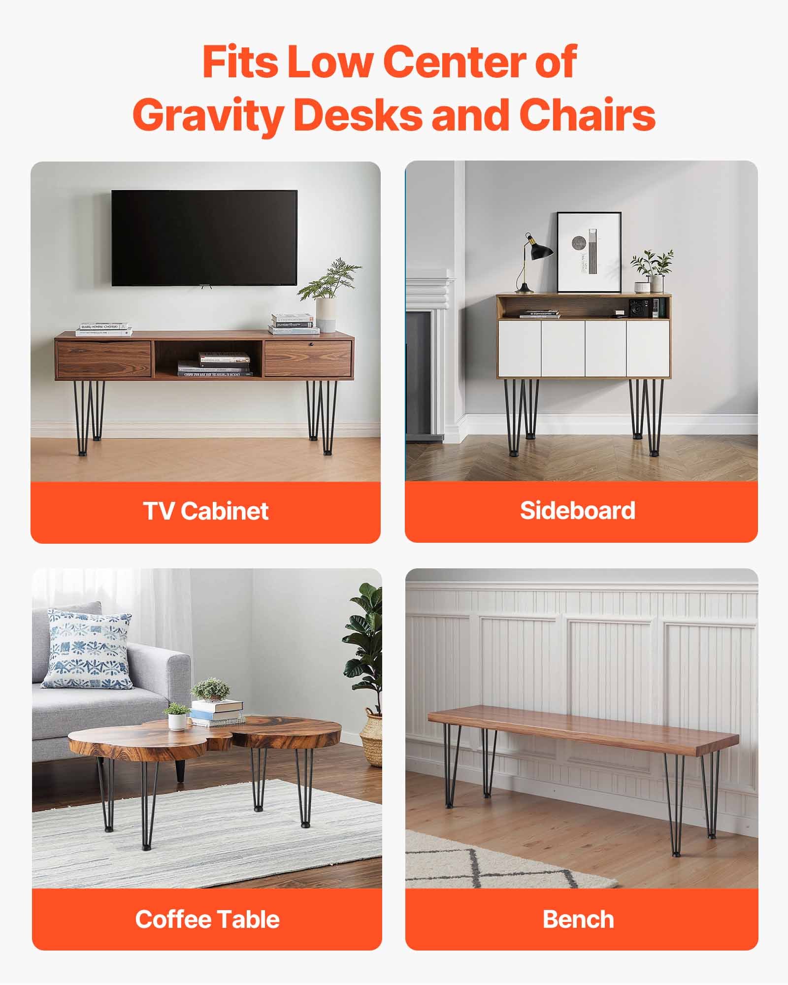 VEVOR Hairpin Table Legs 20 inch Black Set of 4 Desk Legs Each 220lbs Capacity Hairpin Desk Legs 3 Rods for Bench Desk Dining End Table Chairs Carbon Steel DIY Table Legs Heavy Duty Furniture Legs