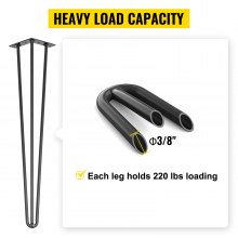 Hairpin Table Legs 26 inch Black Set of 4 Desk Legs Each 220lbs Capacity Hairpin Desk Legs 3 Rods for Bench Desk Dining End Table Chairs Carbon Steel DIY Table Legs Heavy Duty Furniture Legs