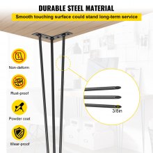 VEVR Hairpin Table Legs 36" Black Set of 4 Desk Legs 880lbs Load Capacity (Each 220lbs) Hairpin Desk Legs 3 Rods for Bench Desk Dining End Table Chairs Carbon Steel DIY Heavy Duty Furniture Legs