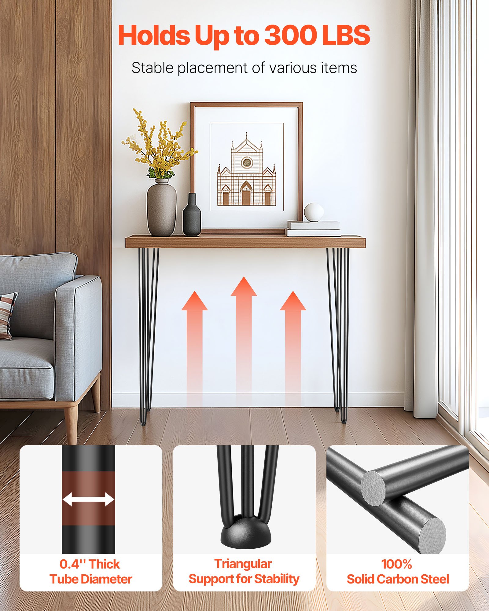 VEVOR Hairpin Table Legs 40 inch Black Set of 4 Desk Legs Each 220lbs Capacity Hairpin Desk Legs 3 Rods for Bench Desk Dining End Table Chairs Carbon Steel DIY Table Legs Heavy Duty Furniture Legs