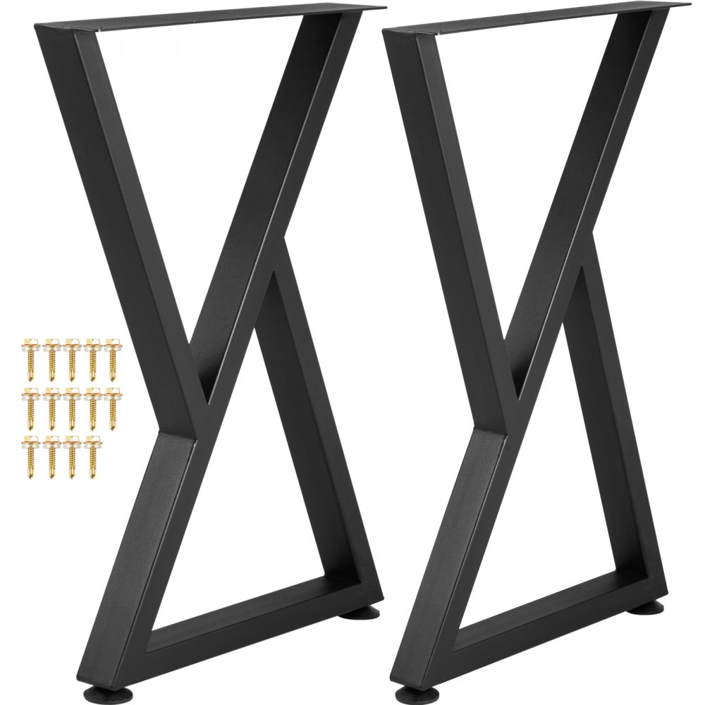 black VEVOR metal table legs in triangular design with mounting screws.